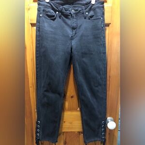 Women’s Black SILVER jeans with raw edge, tie up hems